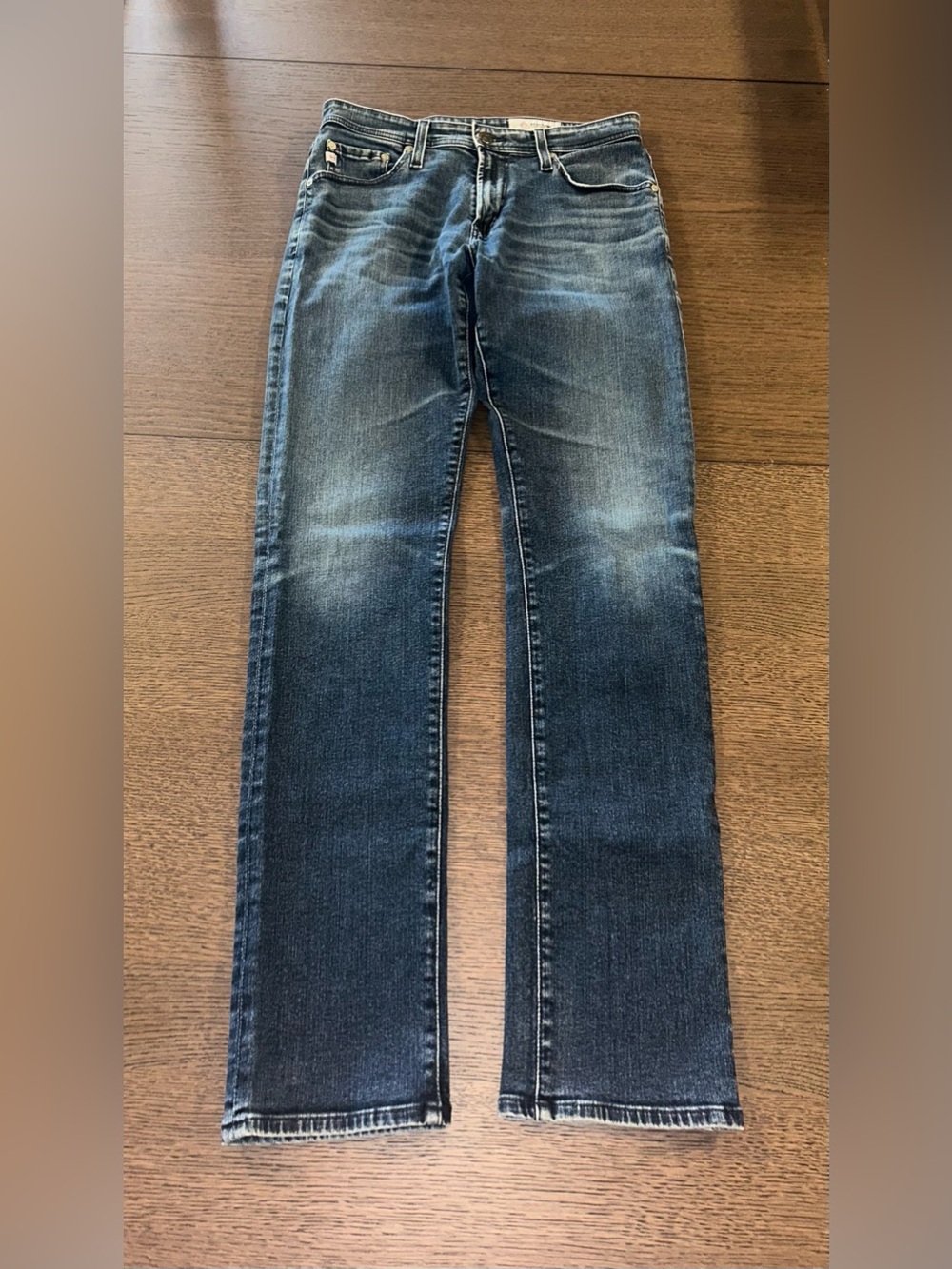 Ag Adriano Goldschmied Men Slim Straight Jeans in Faded Denim Blue Cotton Sz 28R